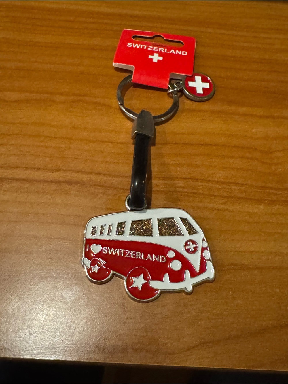 Splash Red and White Switzerland Camper Keychain
